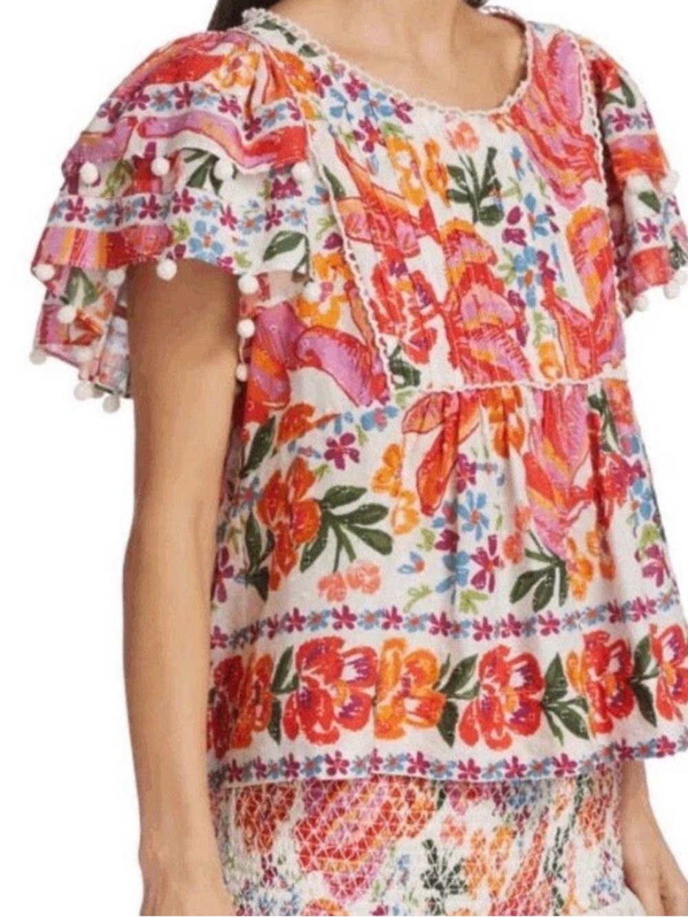 FARM Rio Multicolor Floral Puff-Sleeve Blouse